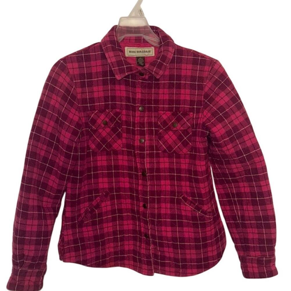Bit & Bridle Plaid Quilted Flannel Shirt Women's Small Multicolor